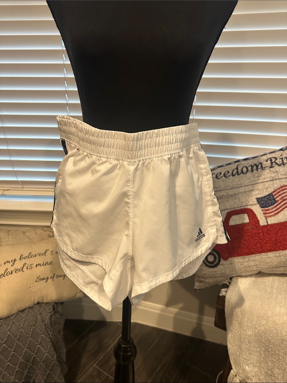adidas White Athletic Running Shorts with Black Trim